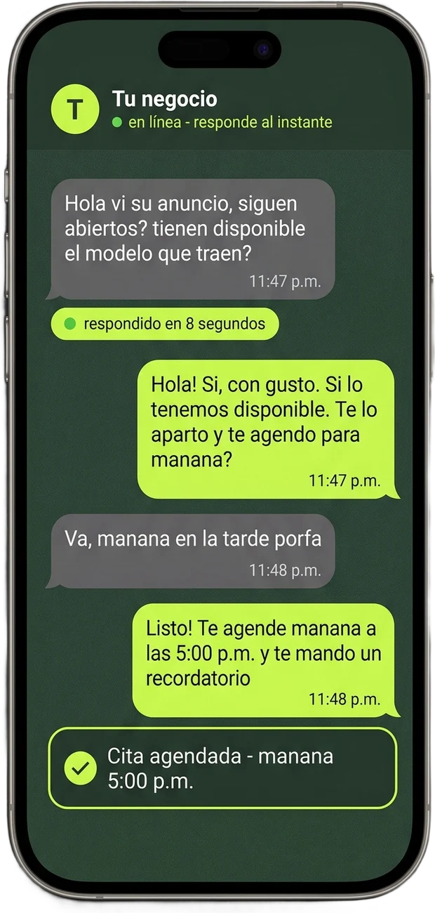 Chat de WhatsApp: asistente de Jemba responde en 8 segundos y agenda una cita