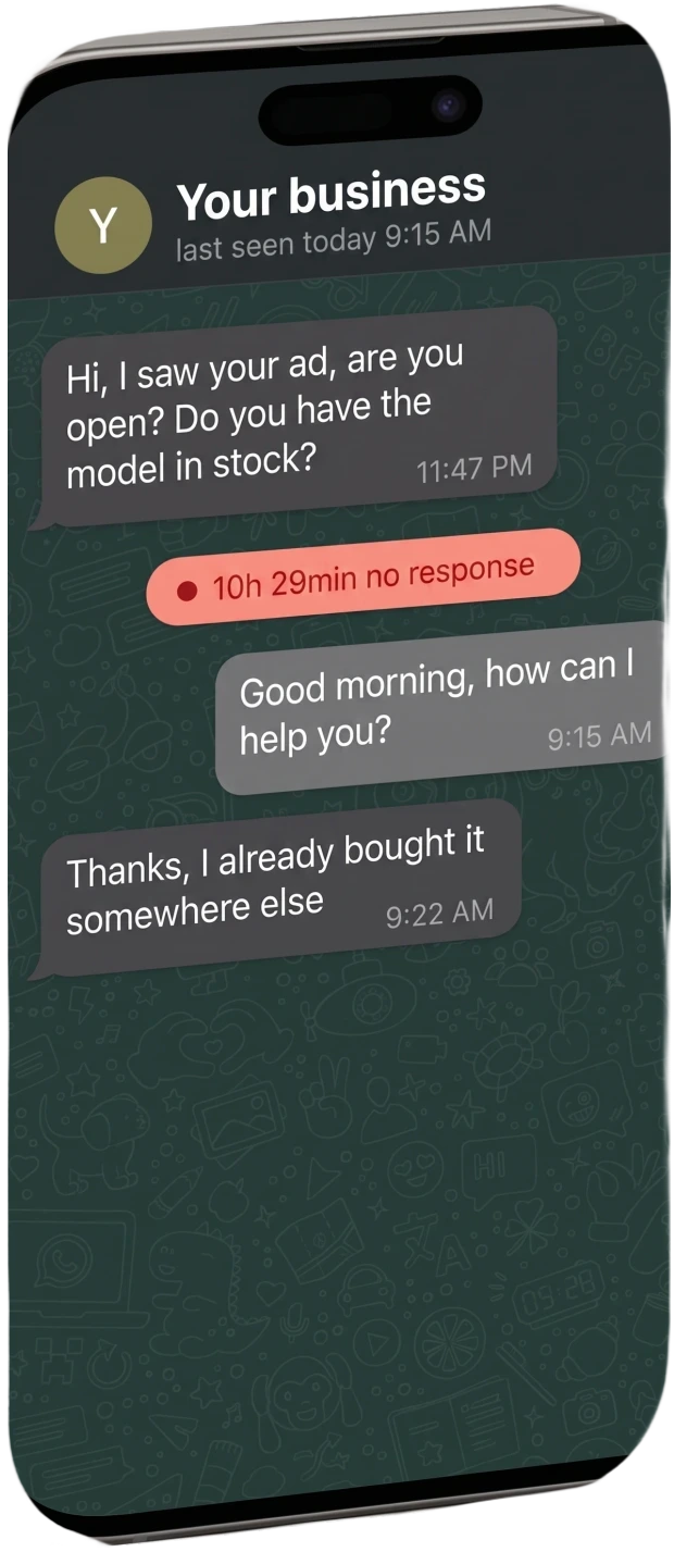 WhatsApp chat: customer left unanswered for 10 hours, lead lost